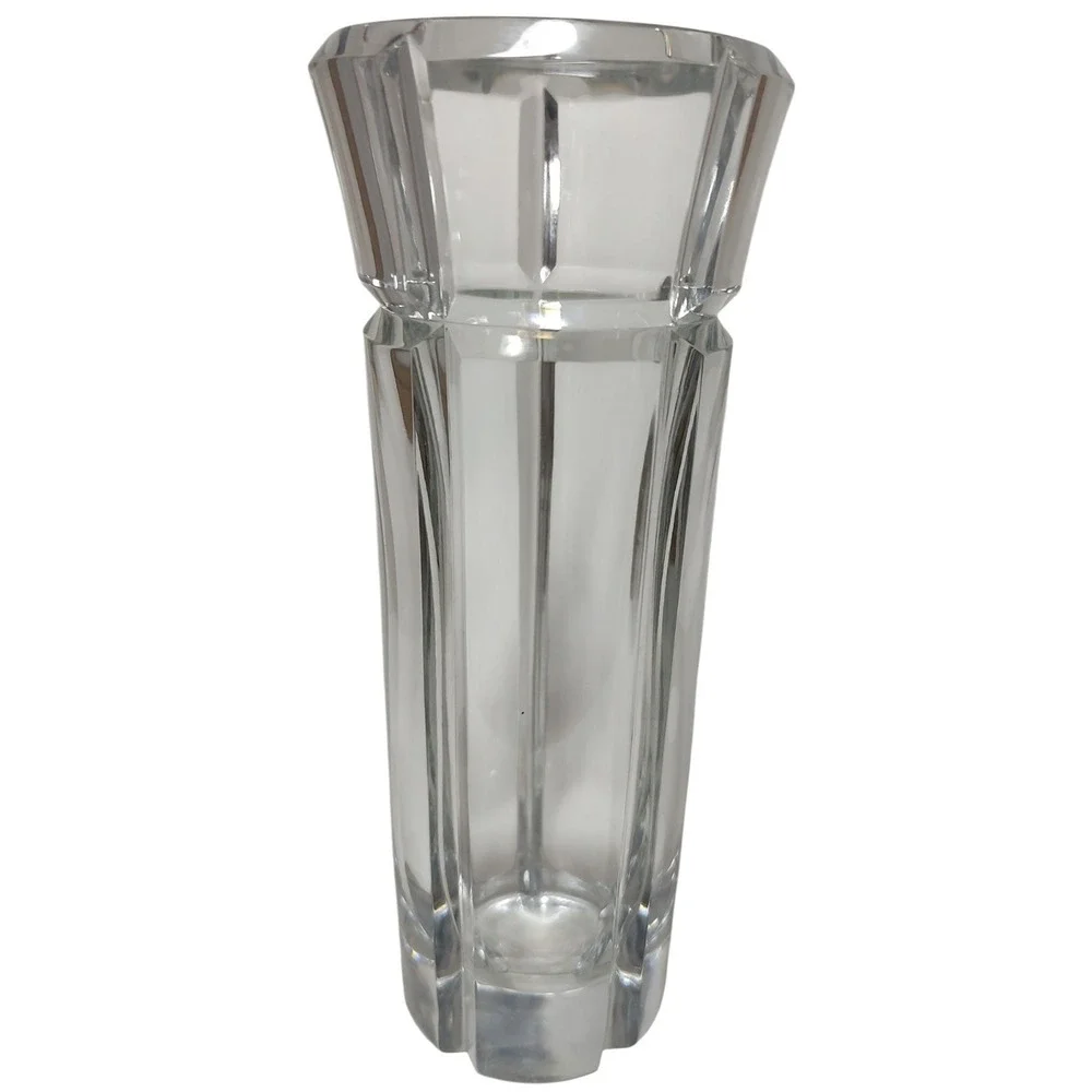 Mikasa Crystal Flower Vase Heavy‎ Contemporary Grooved Made in Yugoslavia